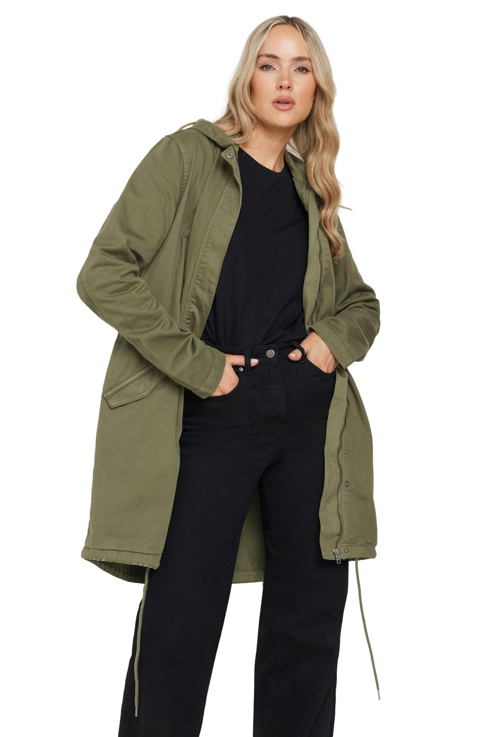 Long Tall Sally - LTS Tall Khaki Twill Hooded Parka Coat - Women's