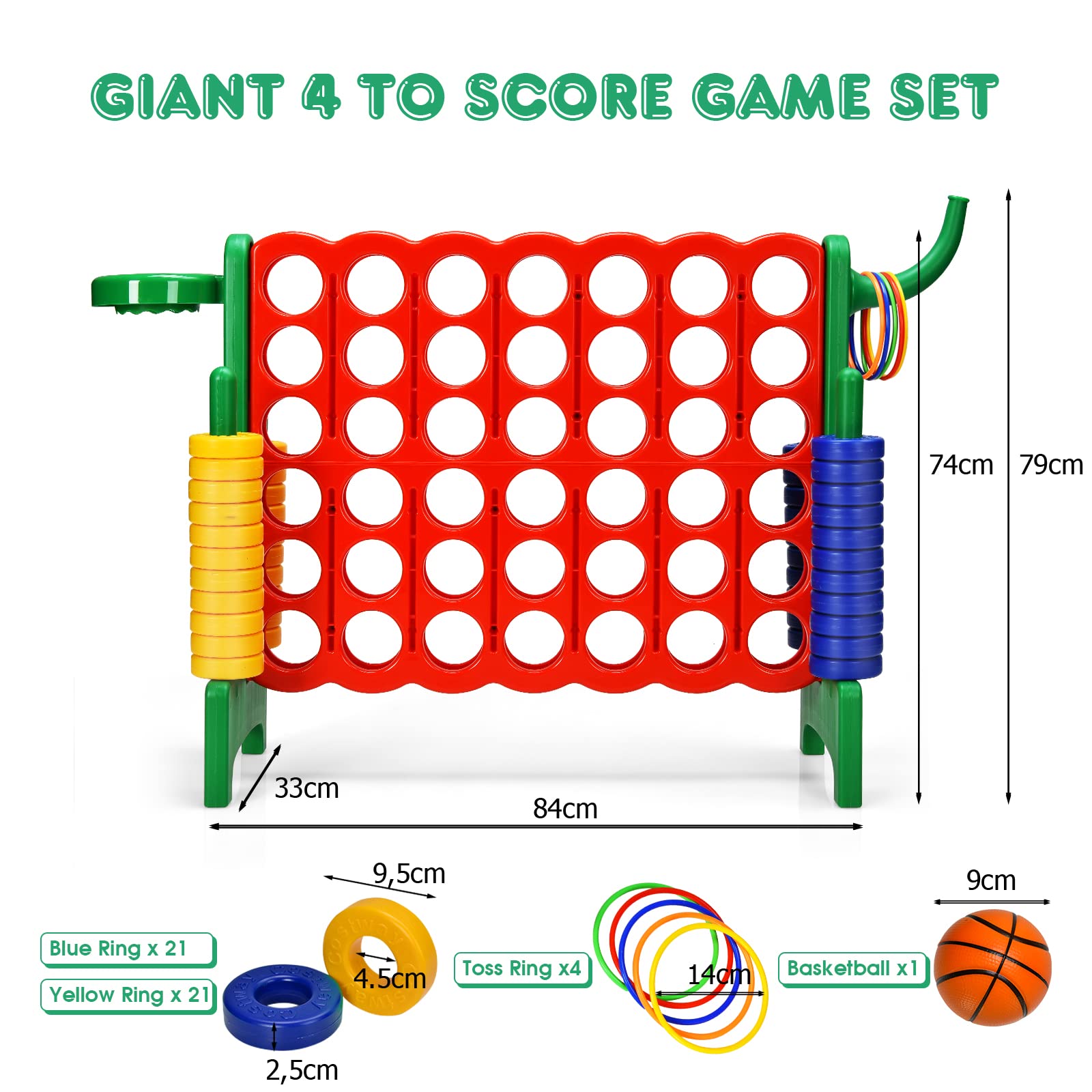 DREAMADE Riesiges 4 Gewinnt Spiel mit Basketballkorb und Wurfspiel, Strategiespiel für Kinder und Erwachsene, 4 in Einer Reihe, Brettspiel Spielzeug,Vier in Reihespiel Kinderspiel (Rot+Grün-Rahmen)