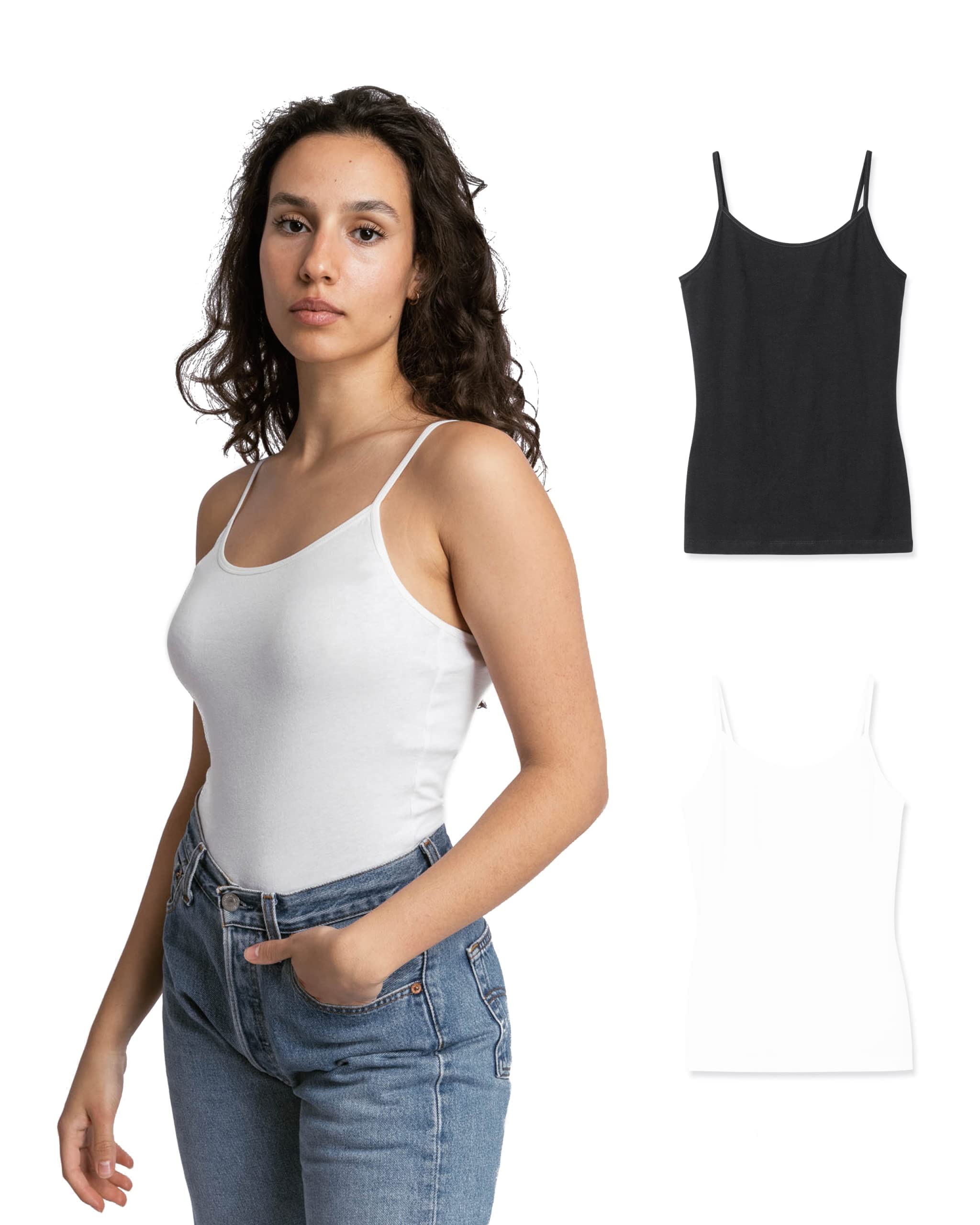 Snocks Spaghetti Top Damen aus Bio-Baumwolle 2er Pack - Körperbetonte Passform - Hochwertige Unterhemden mit klassischen Trägern