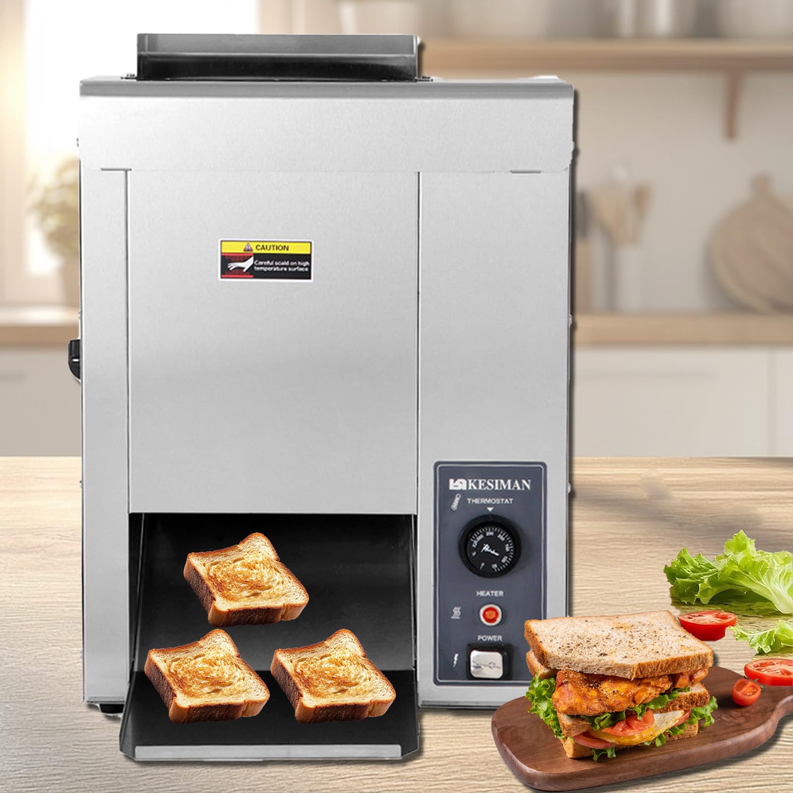 Opiekacz Do Bułek Ze Stali Nierdzewnej 304 Do Kontaktu Z Żywnością, Komercyjny Opiekacz Do Bułek Do Burgerów Z Regulacją Temperatury 50-300°C, Automatyczny Opiekacz Pionowy 2000 W