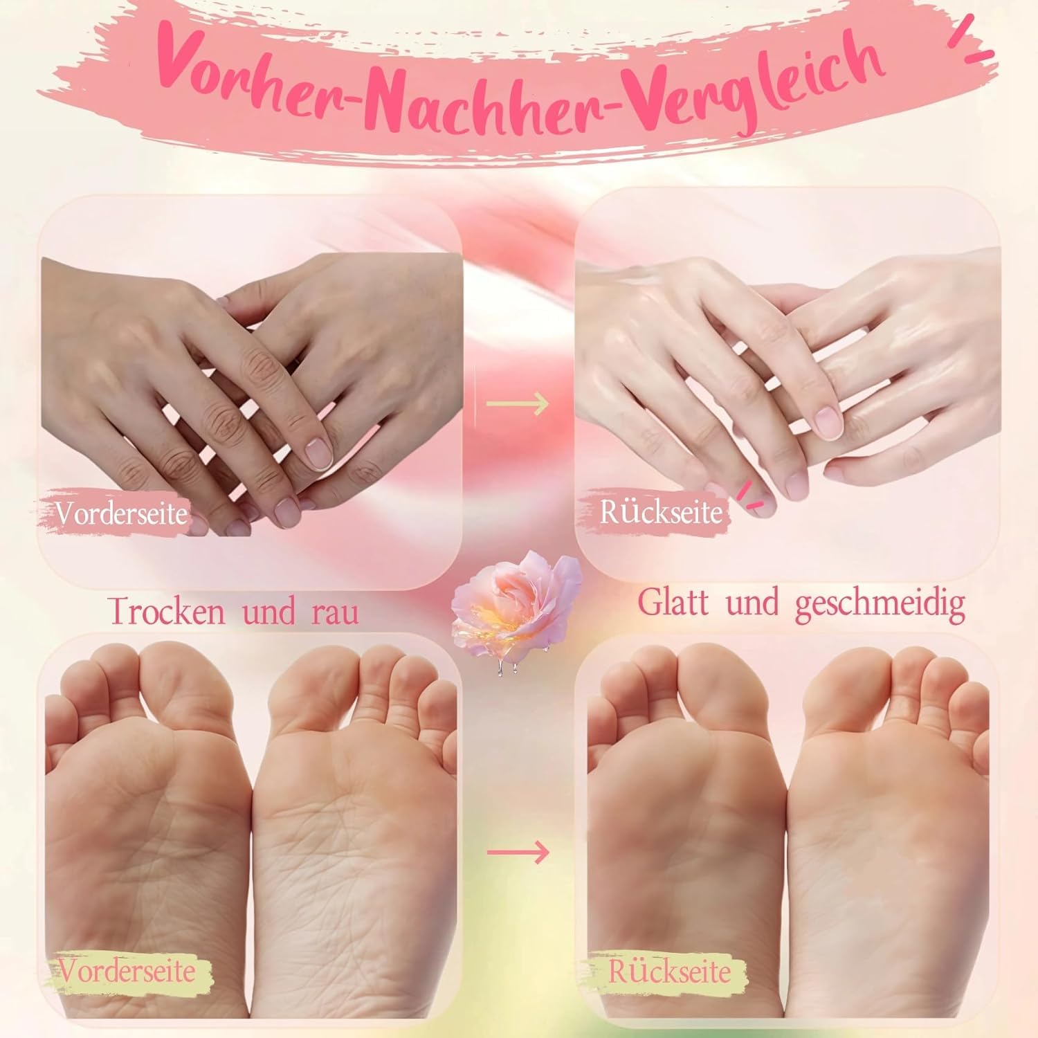 Guantes de Tratamiento de Cera de Parafina para Manos y Pies, 4 Pares Guantes de Cera Rosados, Máscara de Cera Curativa Suavizante para Piel Seca y Agrietada | Cuidado Intensivo de Manicura y Pedicura