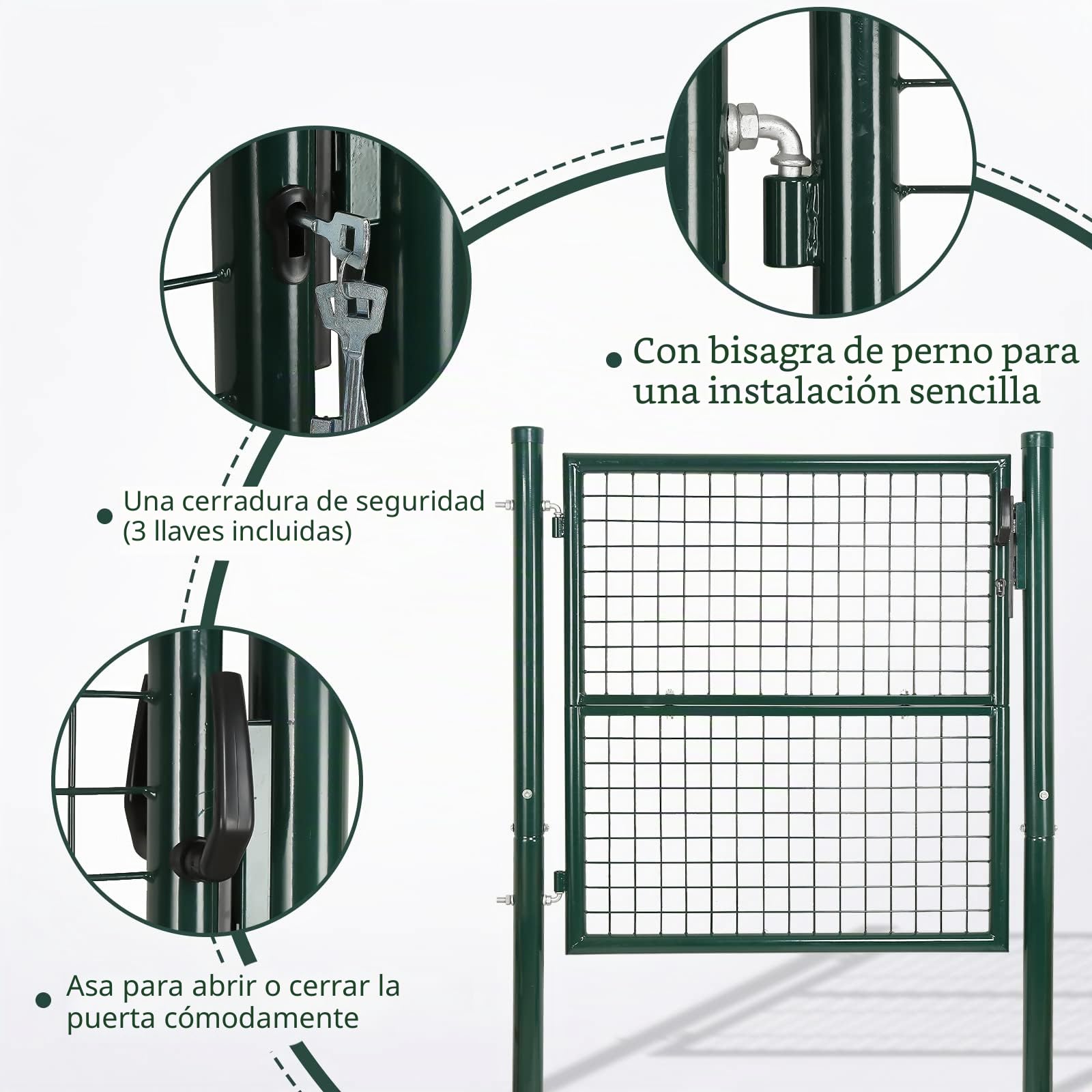 Gimisgu Puerta de Jardín de Acero Galvanizado, 150 x 100 cm, Con Cerradura y 3 Llaves, Robusta y Duradera, Para Entrada, Verde