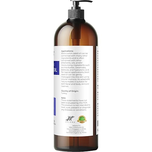 Miniatura 4 de velona Aceite de semilla de comino negro certificado orgánico por USDA, 32 onzas líquidas, aceite portador 100% puro y natural, sin refinar,