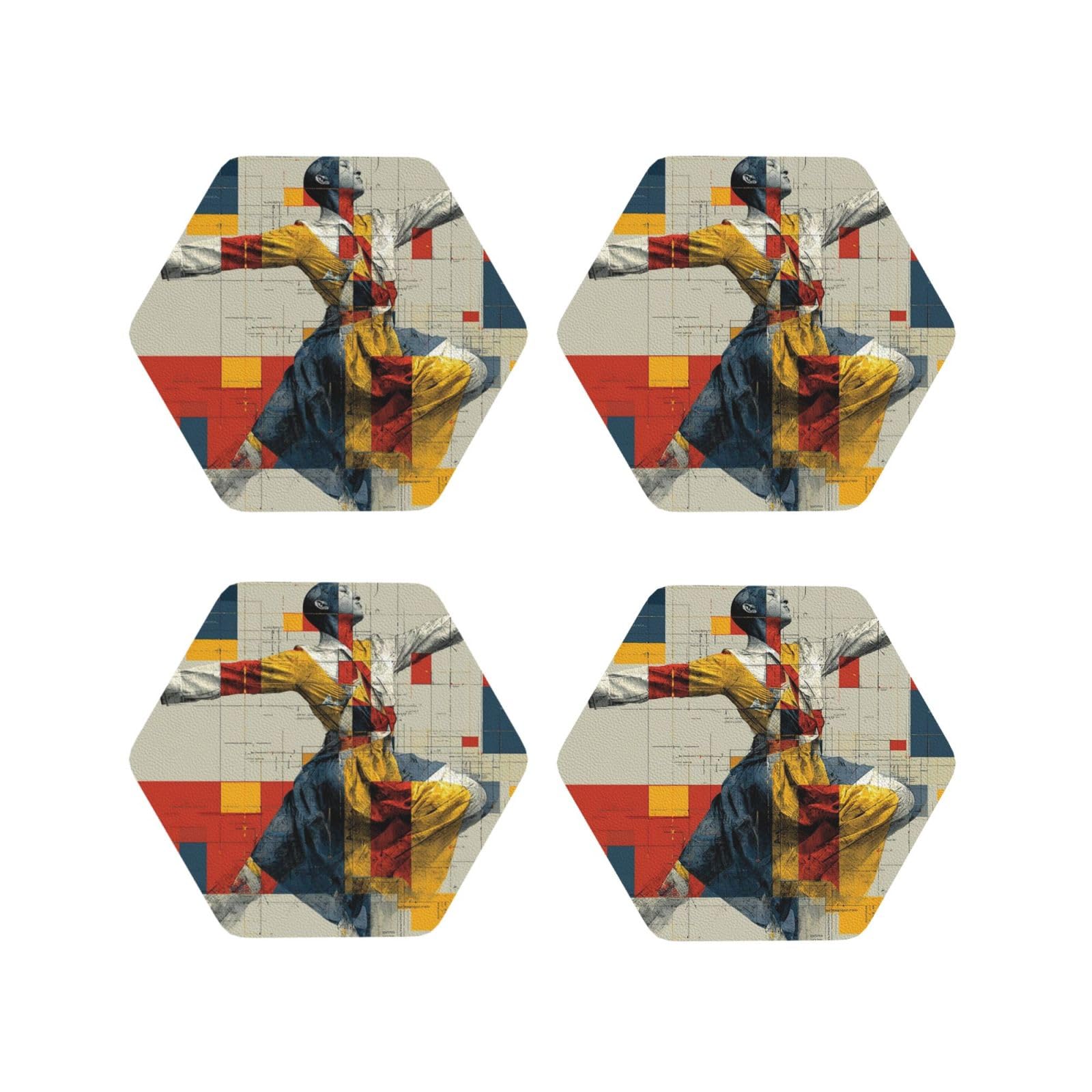 Coasters Set of 4 Round Leather Coaster Quick-Dry Drink Geometry Coasters for Desk Absorbent Mugs Pads Tabletop Protection Pad Heat Resistant Coffee Cup Mat for Kitchen Bar
