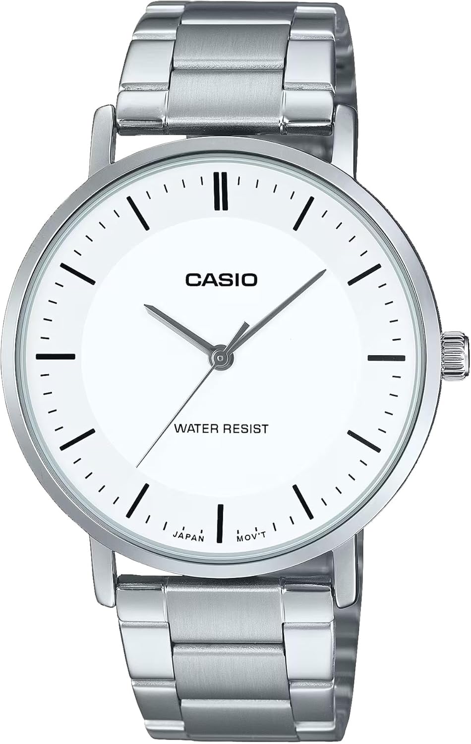 Casio MTP-VT04D-7E Men's Minimalistic Stainless Steel White Concave-Shaped Dial 3-Hand Analog Watch