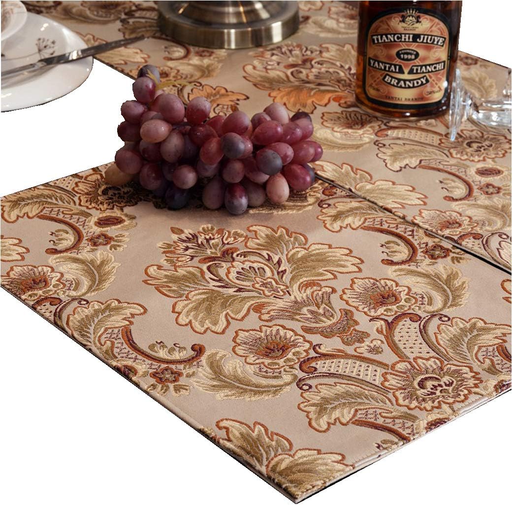 QXFSMILE Modern Jacquard Floral Placemat 12 by 16 Inch Khaki, 6 Piece