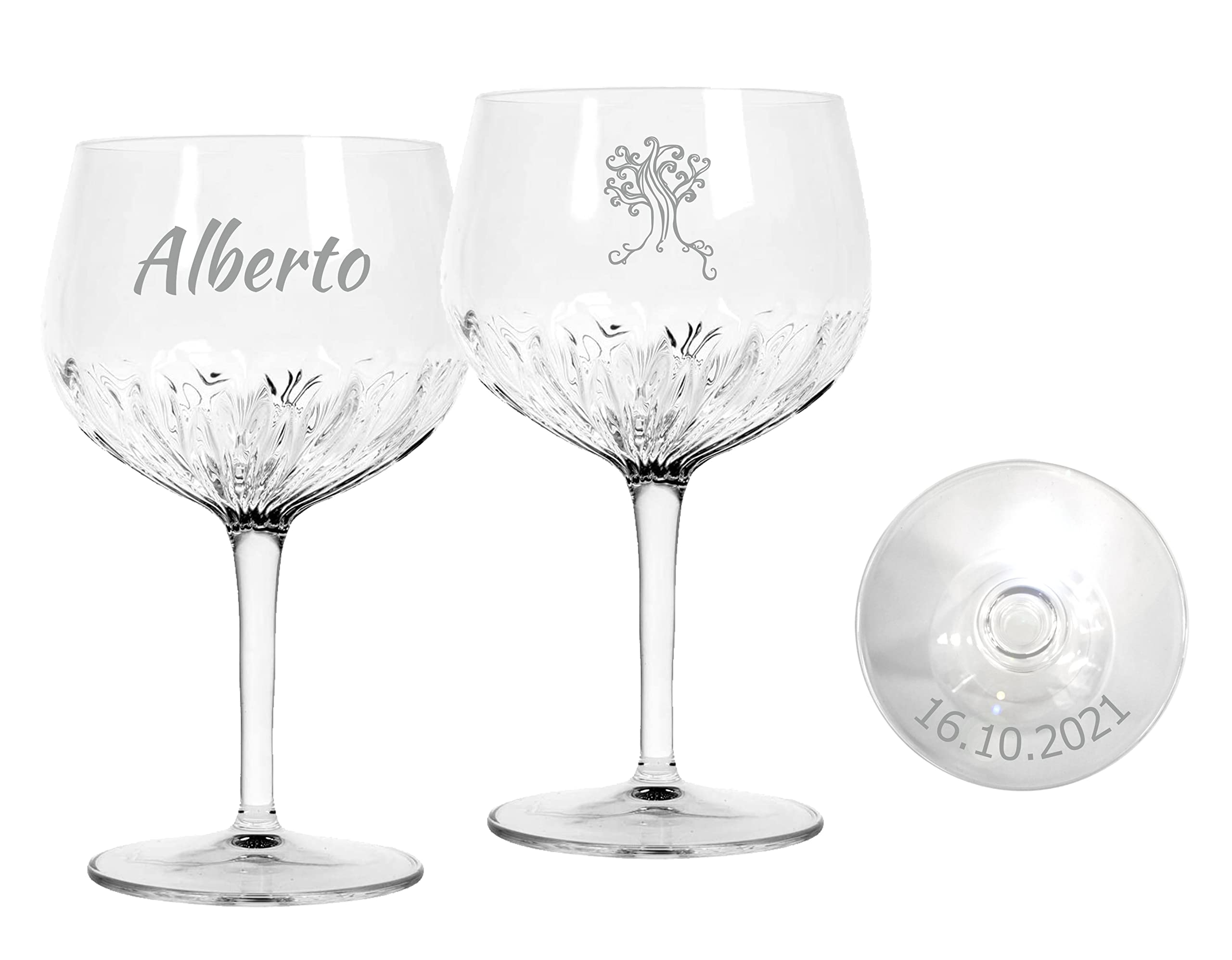Personalisiertes Gin Tonic Glas - Graviertes Cocktailglas - Anpassbar mit Namen, Initialen, Datum und verschiedenen Schriftarten Beste Geschenkidee- Anzahl (6)