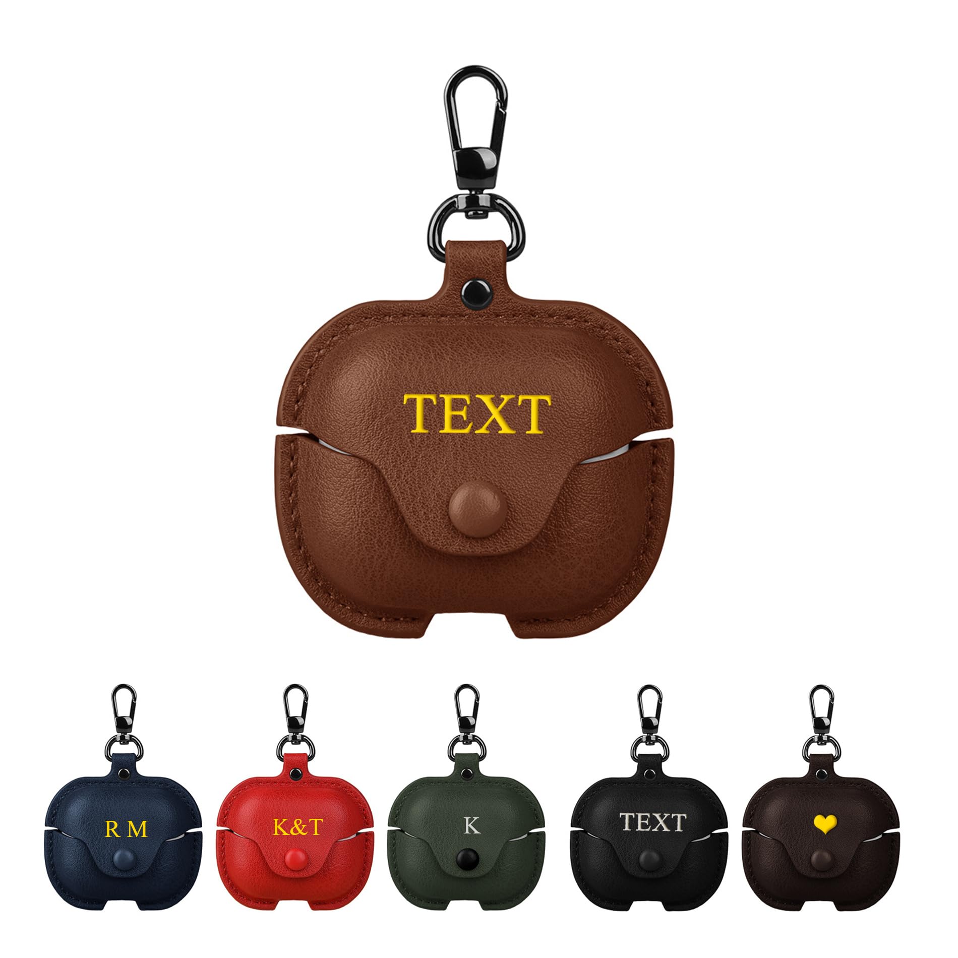 Custom Leather Case for Samsung Galaxy Buds 3/3 Pro Personalized Initials Text Fully-Wrapped with PU Shockproof Cover with Secure Lock & Keychain DIY
