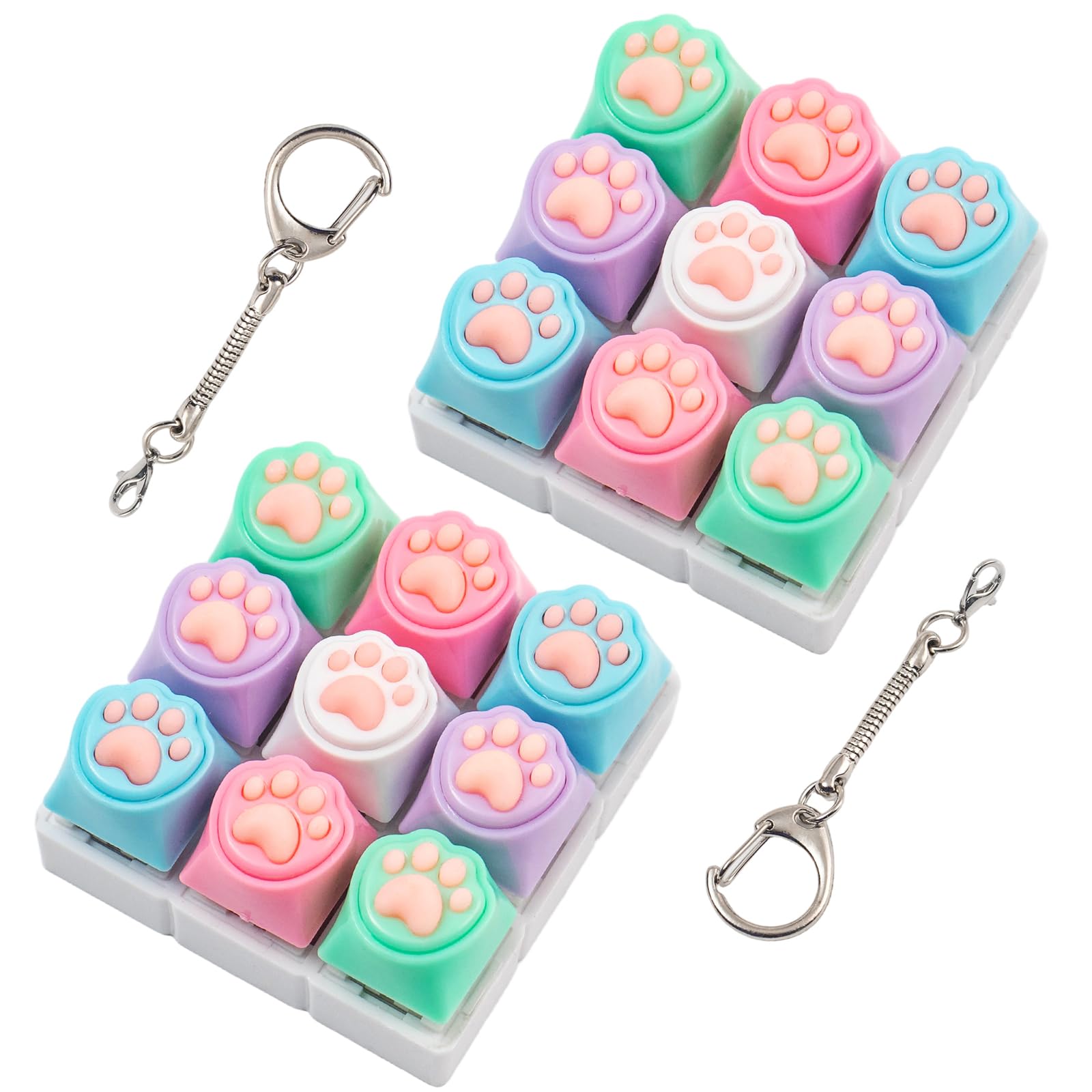 2 Pcs Cute Keyboard Fidget Toy, Colorful Catpaw keyboard Clicker Fidgets, 9 Keys Decompression Keyboard Keychain Fidgets for Adults Relieve Stress and Anxiety