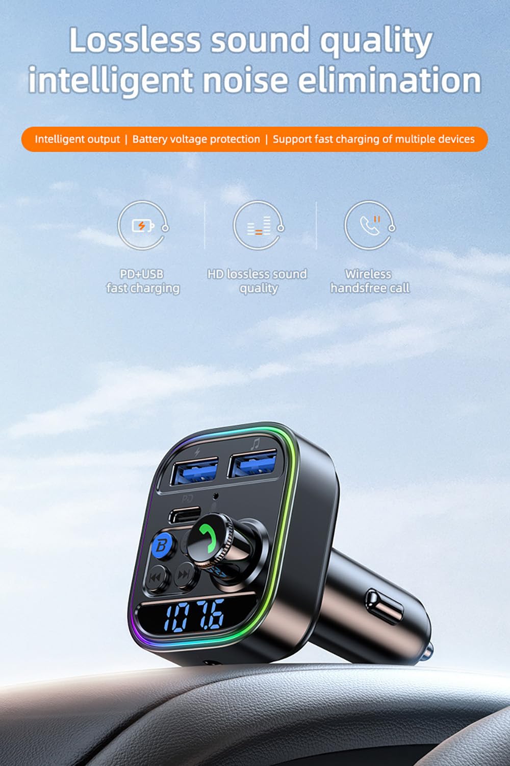 Alanph Bluetooth 5.3 Car Adapter, PD30W Super Fast Charging Transmitter for Car, Bluetooth/U Disk Playback, Hands-Free Calling, AUX Adapter