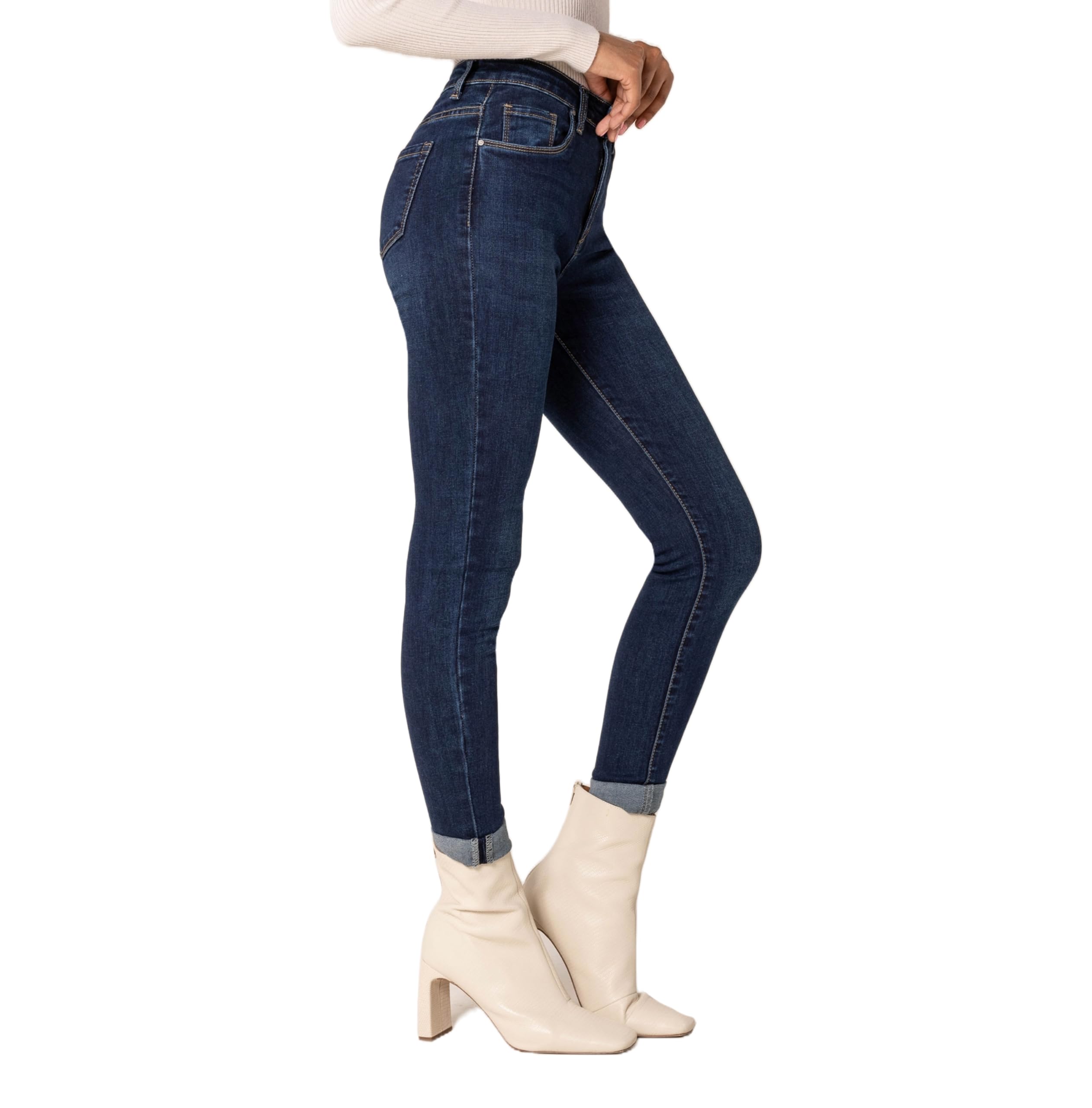 Nina Carter Jean coupe skinny pour femme, taille haute, aspect usé
