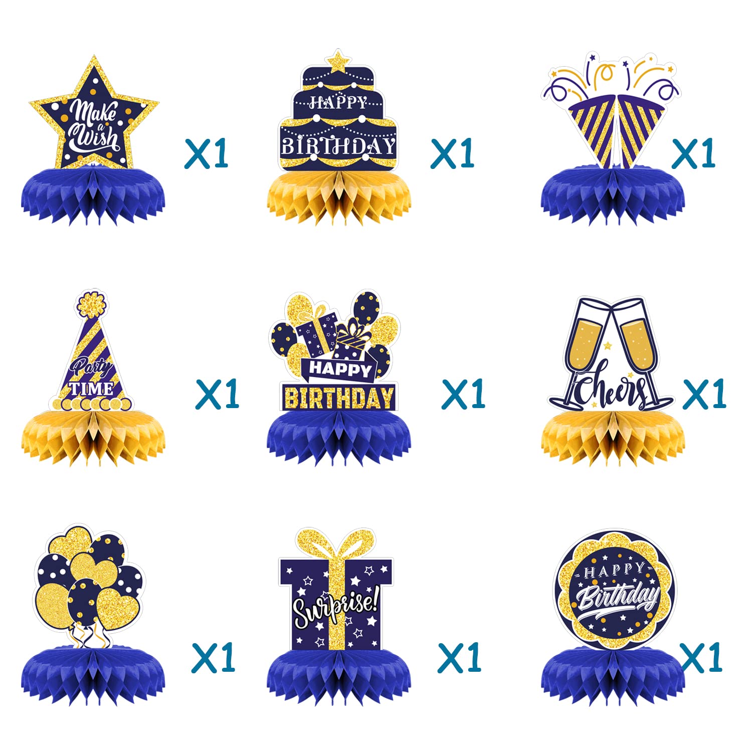 Centrotavola Compleanno 50 Anni - Set 9 Pezzi A Nido D'Ape, Decorazioni Nero E Oro - Foto 11