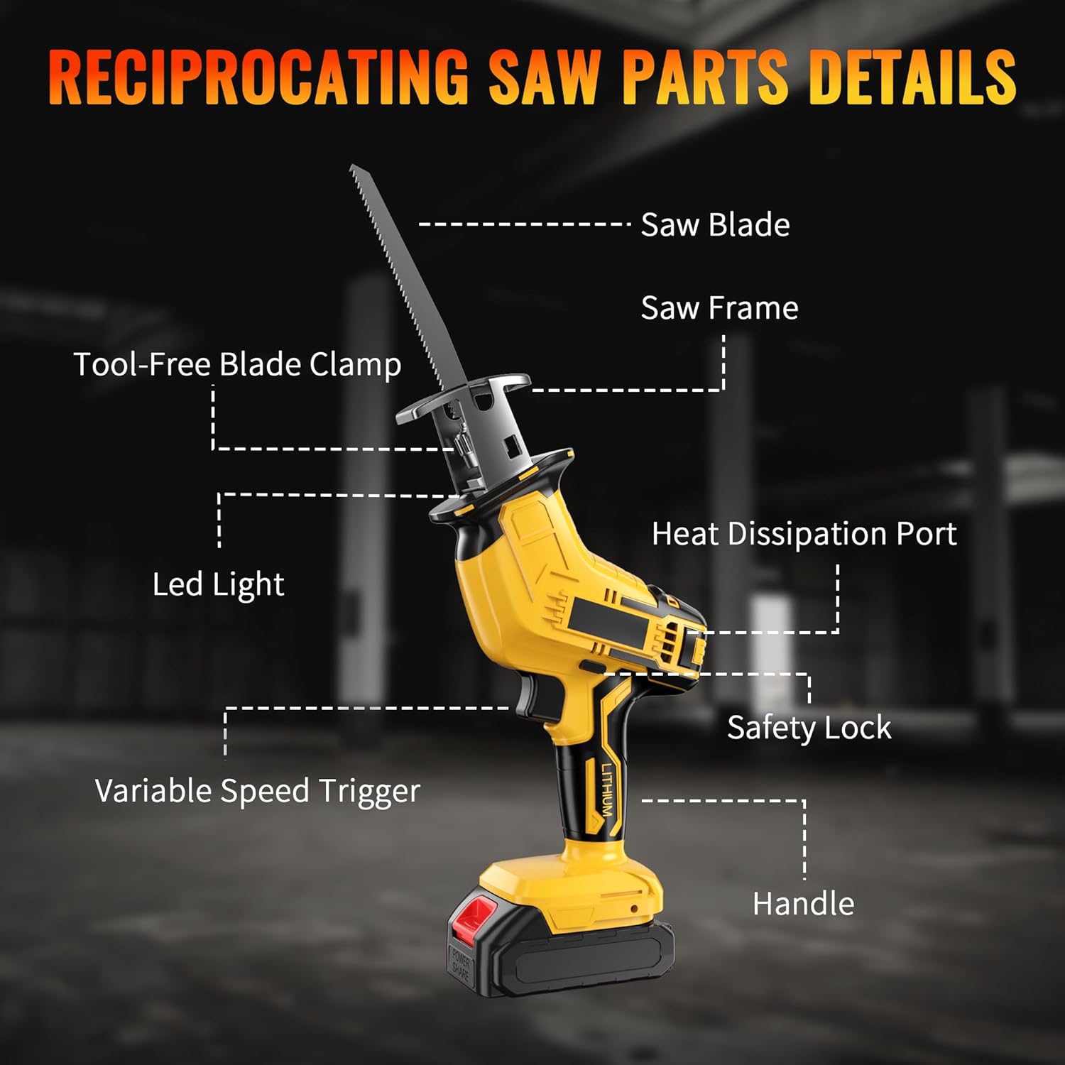 Cordless Reciprocating Saw: Variable Speed, Tool-Free Blade Change Electric Saws - Includes 2 Batteries, Charger, 4 Saw Blades - Suitable for Metal/PVC Cutting and Wood Trimming