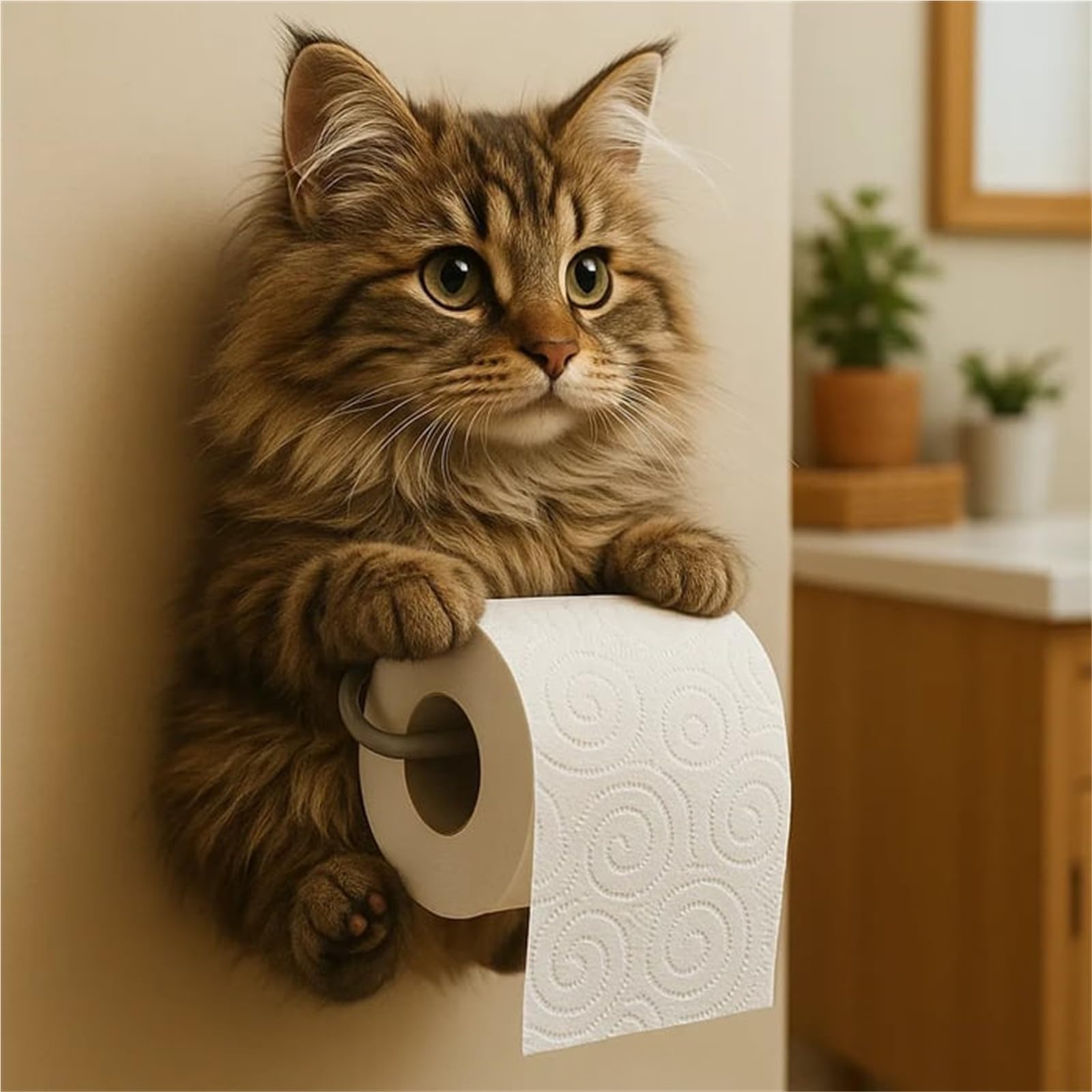 3D Cat Toilet Paper Holder, Funny Wall Mount Toilet Paper Holders, Lifelike Cats Resin Sculpture Bathroom Decor for Cats Lovers(Color7)