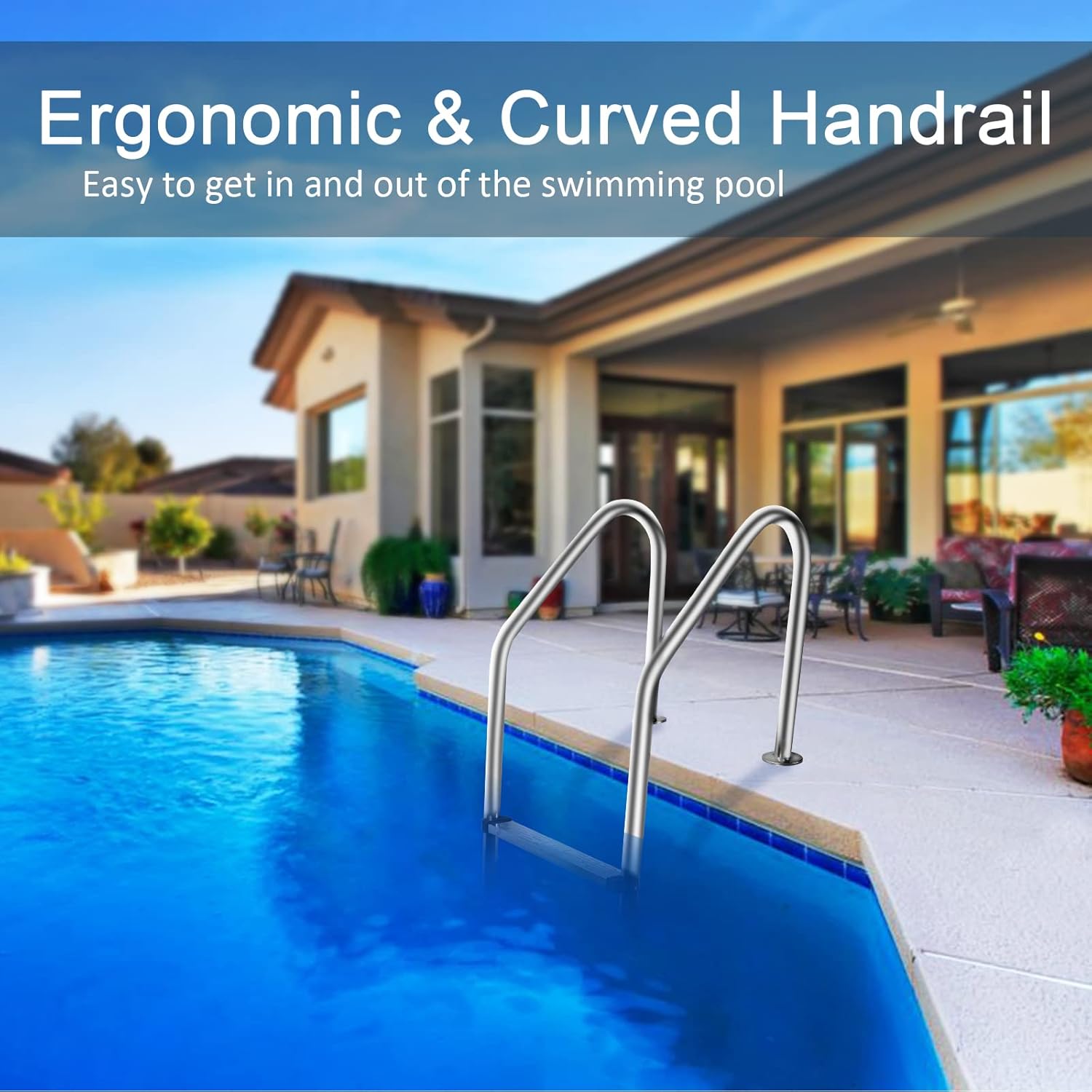 DOEL Swimming Pool Ladder, Non-Slip Steps Ladder, 3-Step In-Ground Stainless Steel Step for Indoor/Outdoor Pool, Easy Assembly and Climbing