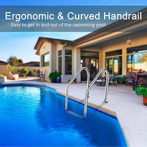 Miniatura 2 de DOEL Escalera de piscina, escalera antideslizante de 3 escalones de acero inoxidable para piscina interiorexterior, fácil montaje y escalada