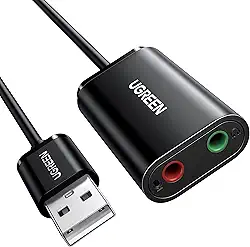 UGREEN Adaptador de placa de som USB para entrada de áudio com fone de ouvido TRS duplo de 3 pólos e microfone USB para Aux Conversor de áudio externo de 3,5 mm para Windows Mac Linux PC Lapt