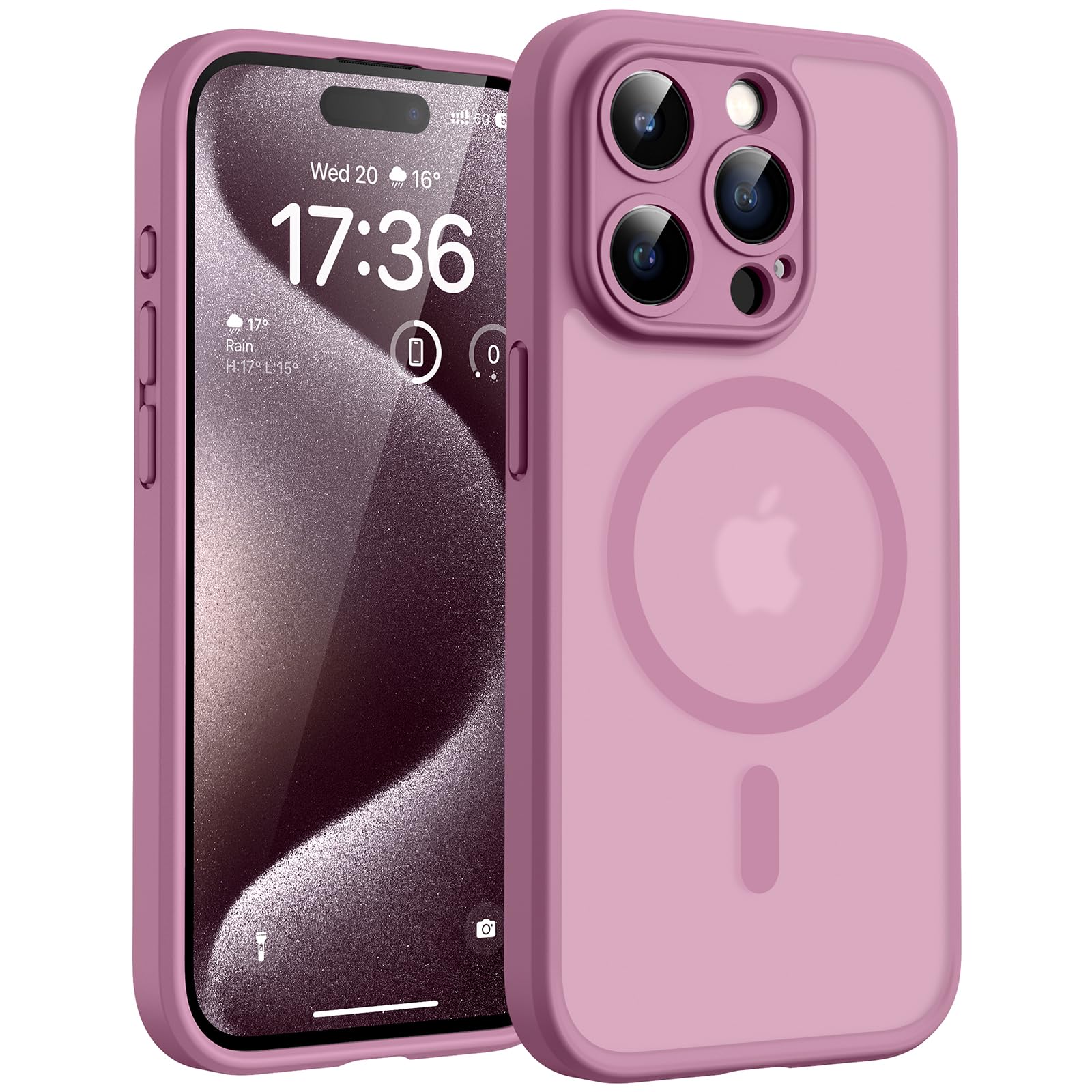 TOCOL Cover Magnetica per iPhone 15 Pro 6,1 Pollic, Compatibile con MagSafe, Protezione Fotocamera Integrata, Custodia Antiurto Traslucida Opaca, Lilla Viola