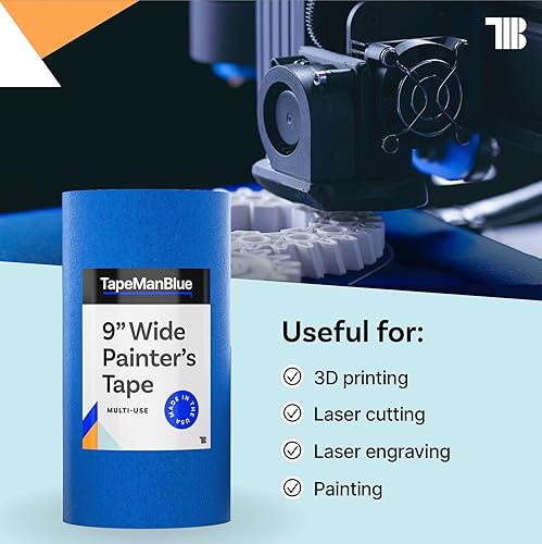 Miniatura 4 de Cinta adhesiva azul ancha para pintores, 9 pulgadas x 60 yardas, fabricada en Estados Unidos, cinta adhesiva azul para cortegrabado láser e