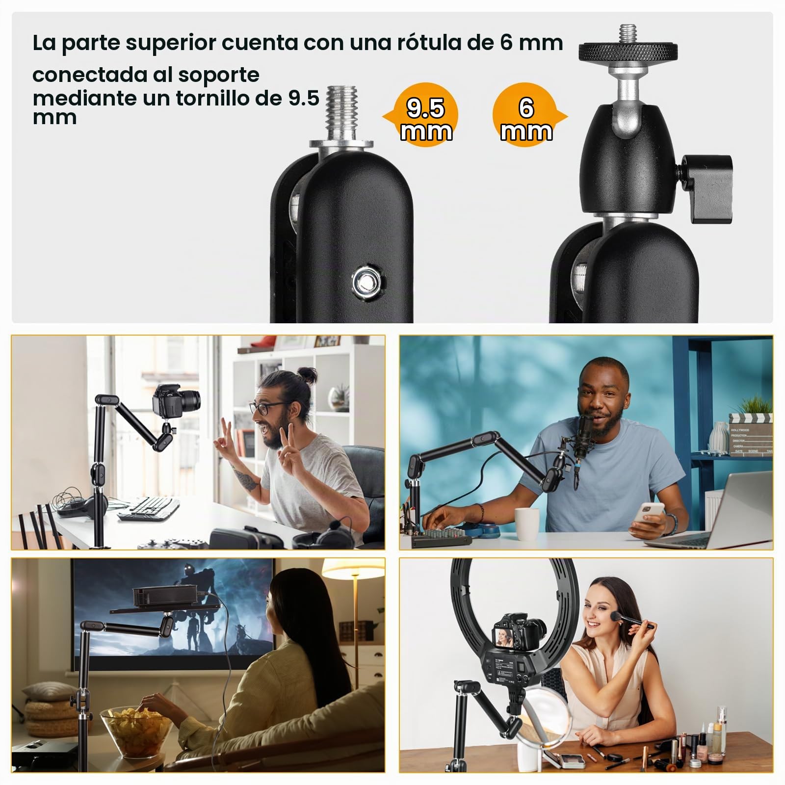 TARION Cámara Brazo articulado Soporte Abrazadera de Mesa trípode trípode de Mesa Ajustable con Adaptador de Tornillo de 3/8"a 1/4" (M)