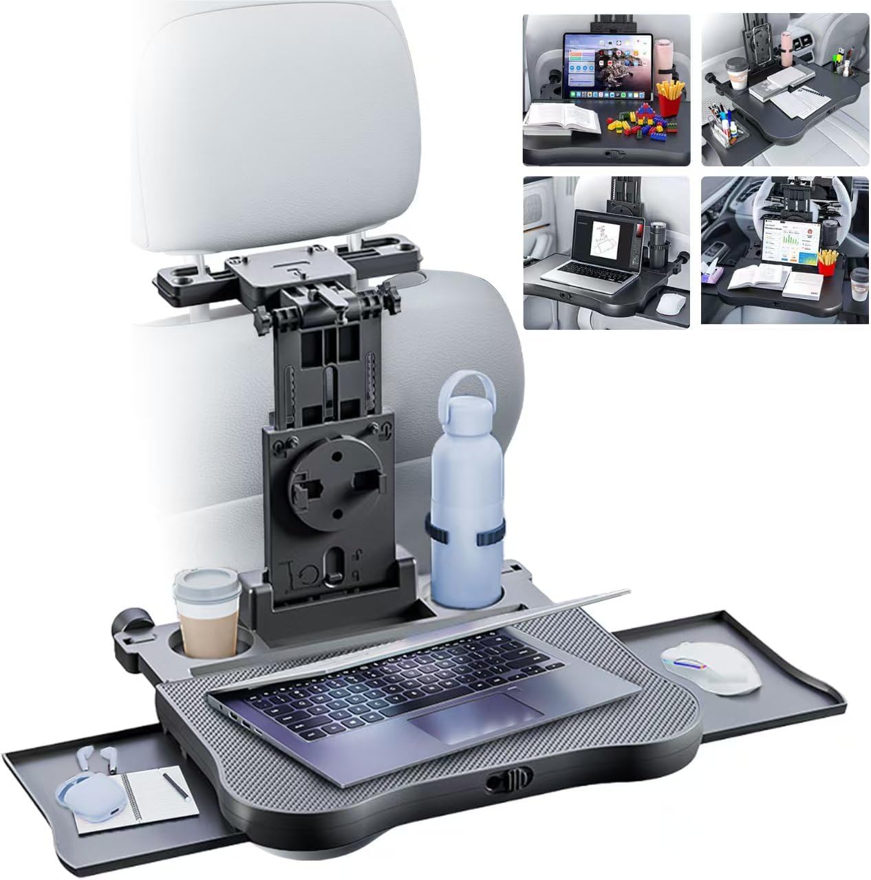 Portable Car Seat Tray Table, Car Backseat Table, Adjustable Seat Back Laptop Desk Foldable Telescopic Auto Backseat Food Trays Desk with Phone Drink Holder for Working Writing Traveling