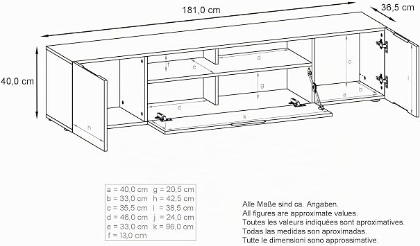 Vladon Lowboard Mogan TV-Kommode mit 2 Türen 1 Klappe und 1 offenes Fach Schwarz matt/Schwarz Hochglanz (181 x 39 x 35 cm)