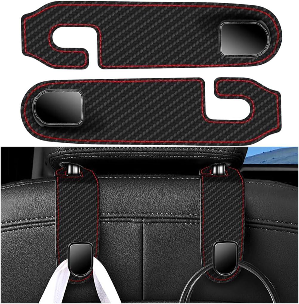 Car Seat Headrest Hook, 2PCS Vehicle Seat Back Hangers Organizer for Handbag Purse Coat, Automotive Interior Headrest Storage Hooks, Universal for SUV Automobile Truck (Carbon Fiber)