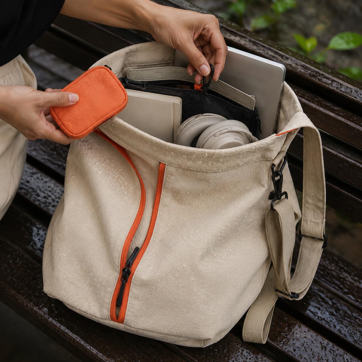 Bolso Cruzado Tela Nylon Ligera con Paquete Separable y Organizador Interno para Llevar Esenciales en Trabajo Compras y Paseos por