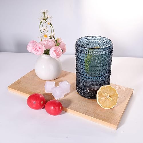 Miniatura 6 de WeirdUncle Juego de 4 vasos para beber Hobnail de 15 onzas, azul aciano, vasos vintage para beber, cristalería antigua en relieve para cerveza,