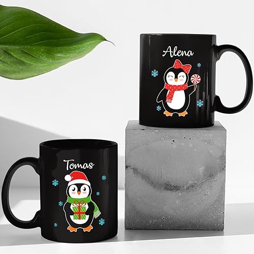 Miniatura 16 de Taza de cerámica de Navidad para pareja, taza de cerámica de Navidad con nombre inicial personalizado, tazas de café personalizadas para esposo