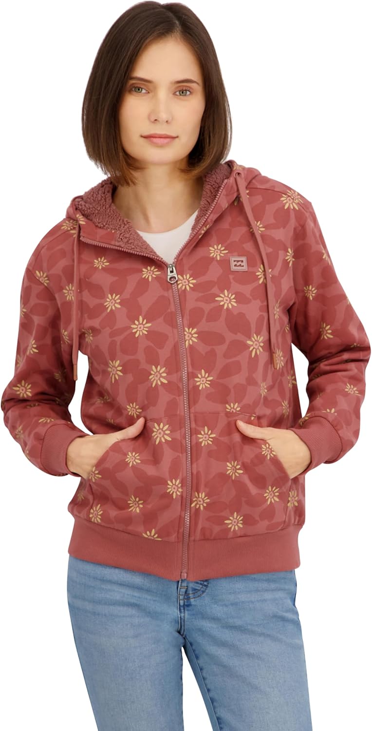 Billabong womens Full Zip Oversized Sherpa Lined Hoodie Jacket