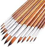 Artist Watercolor Paint Brushes, Round Pointed Tip Paint Brushes Set, 12pcs Different Sizes Detail Paint Brush for Watercolor, Acrylics, Ink, Gouache, Oil, Tempera (Brown)