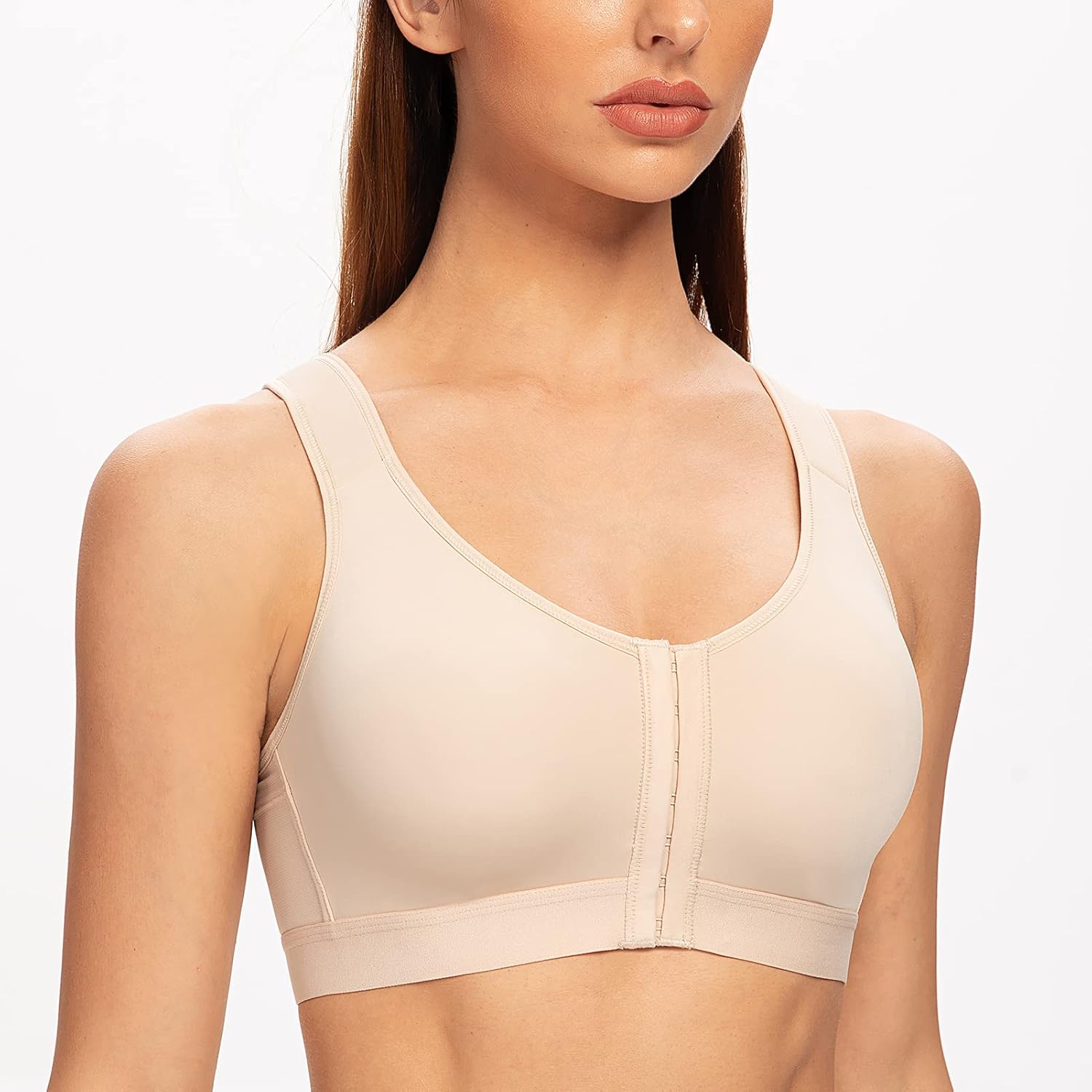 MELENECA Women's Front Closure Wirefree Post Surgery Plus Size Back Support Posture Bra - Image 3