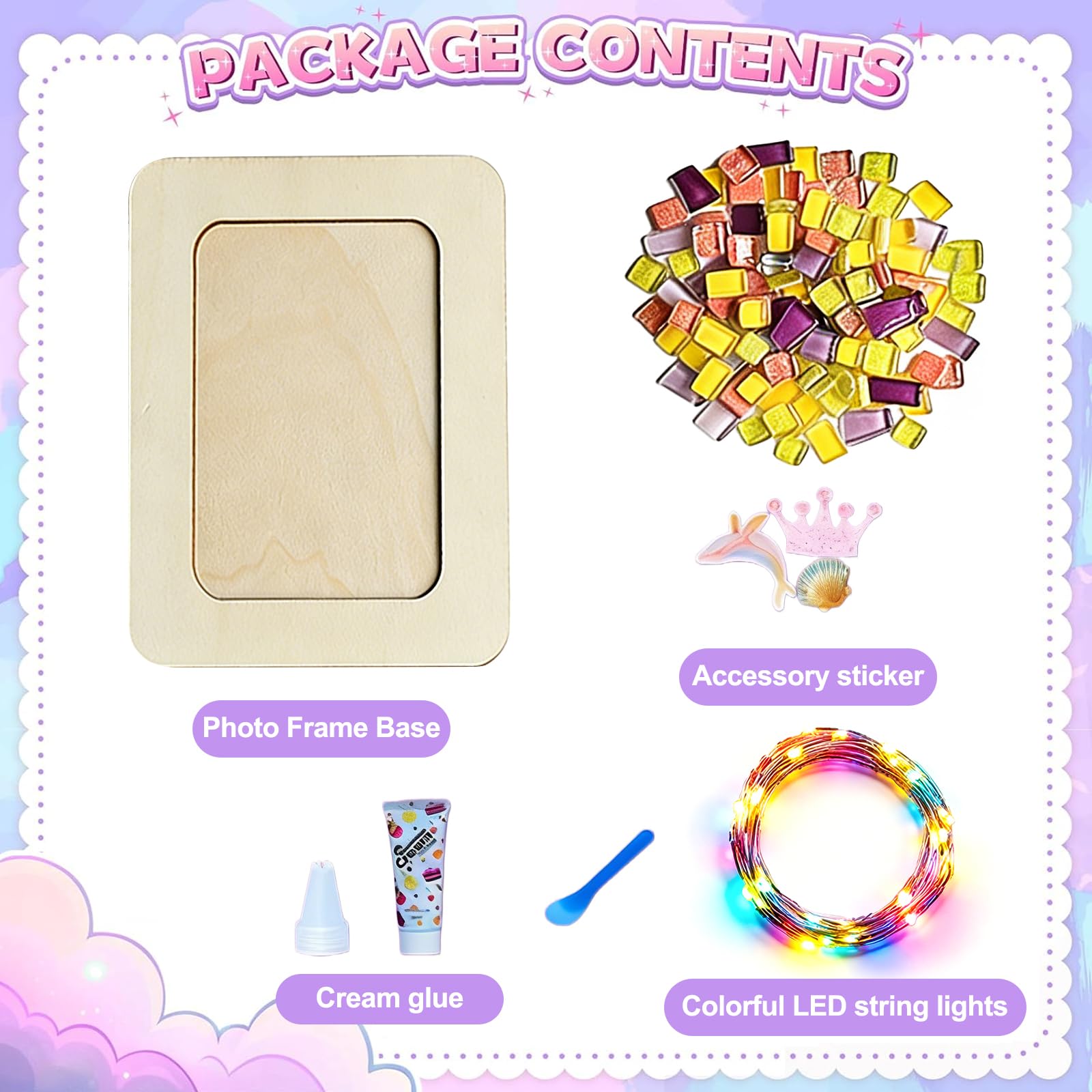 YUPDFGB Mosaic Magic Lights Photo Frame, Craft Kit, Colourful Mosaic Tiles, Light Up - Image 2