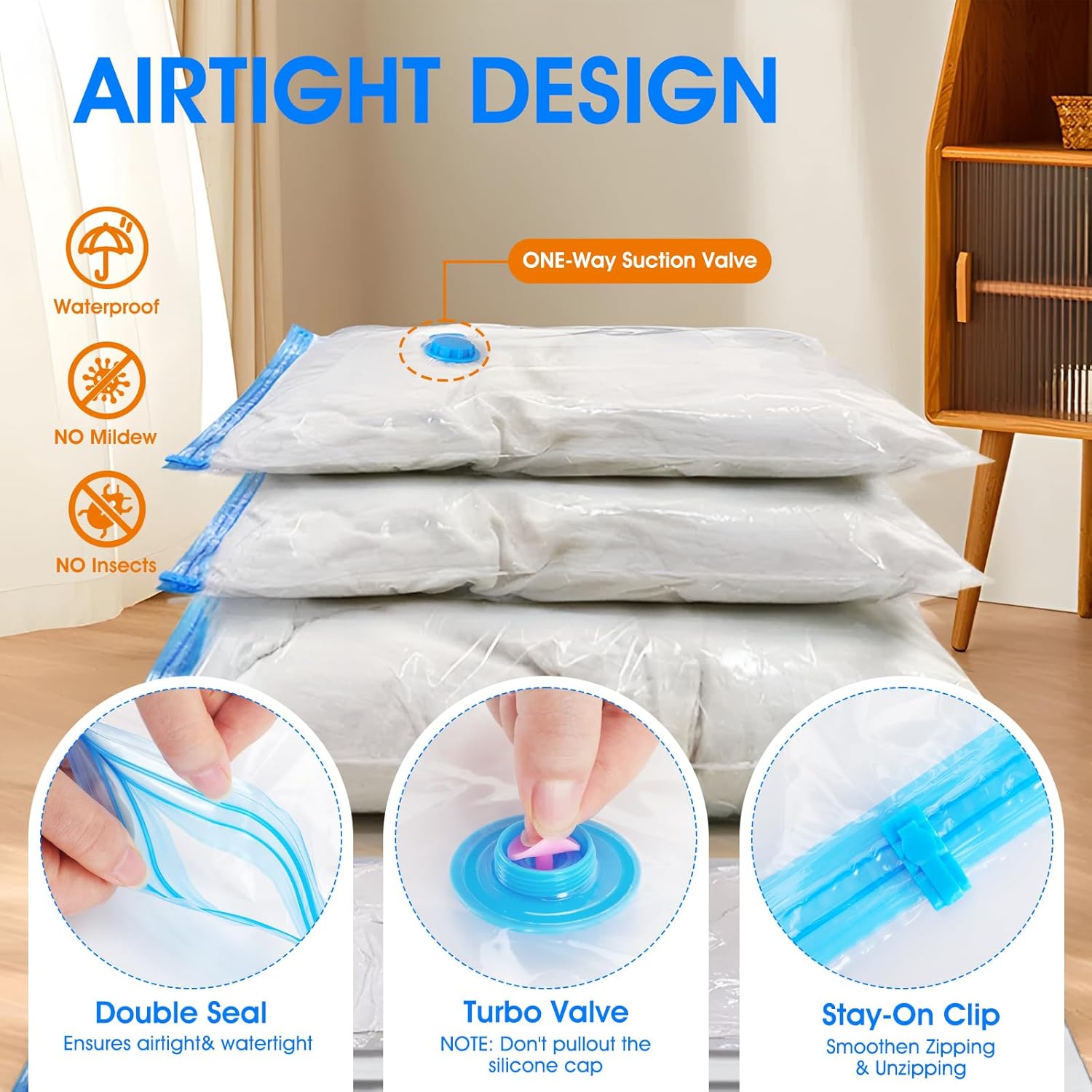 AROIC 50 Pack Vacuum Storage Bags Set - Space Saver Vacuum Bags for Clothing, Blankets, Seasonal Storage with Electric Pump, Vacuum Sealer Bags for Luggage, Travel Essentials, Bedding - Image 6