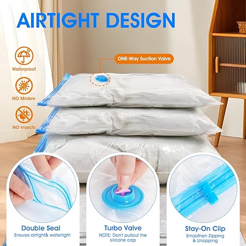 Miniatura 6 de AROIC Juego de 50 bolsas de almacenamiento al vacío  Bolsas de vacío ahorradoras de espacio para ropa, mantas, almacenamiento de temporada con bomba