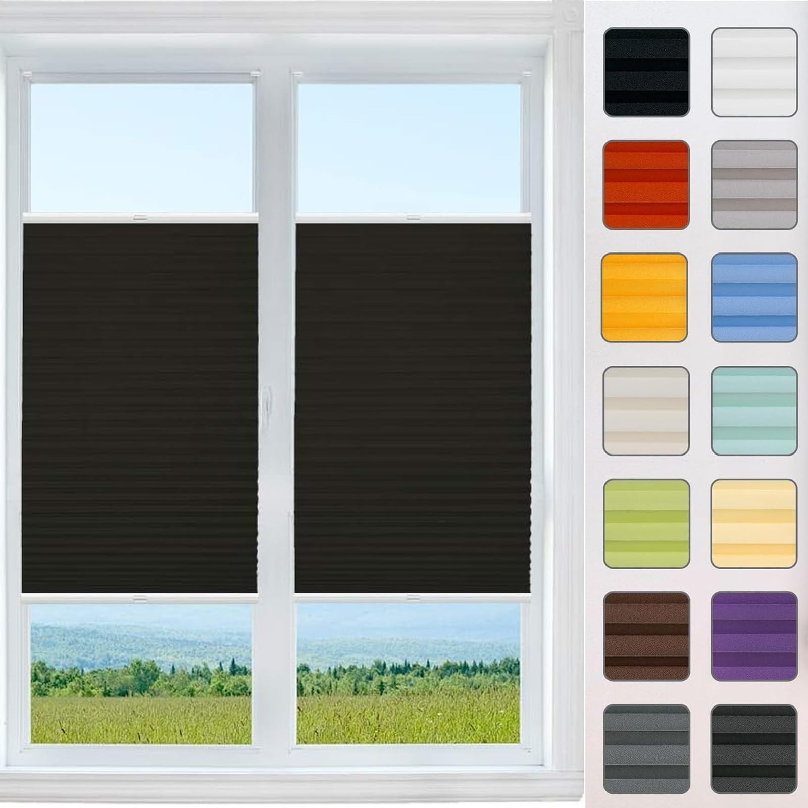 Store plissé 105 x 160 cm noir sans perçage pour protection solaire et vis-à-vis