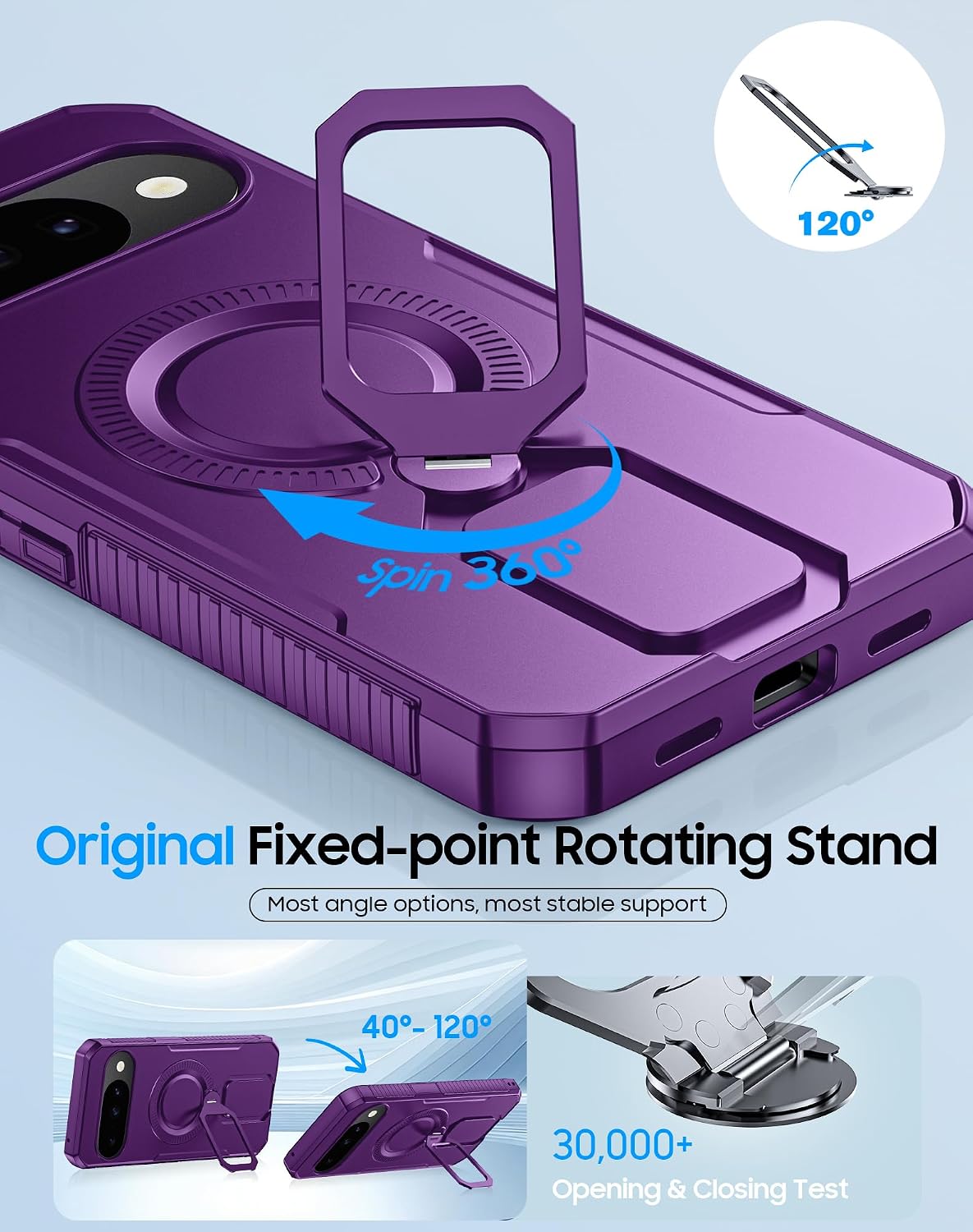 CENMASO Magnetic for Google Pixel 10 Pro Case/Pixel 10 Case with 360° Spin Stand, Fit for Magsafe, Military Grade Protection, Shockproof Case for Pixel 10/10 Pro with Kickstand (Purple)