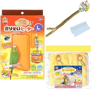 ほっととり暖 寄りそい ヒーター L サイズ & 鳥たちの寝床 三角ハウス L サイズ & 森の小枝 & 7Gadgetオリジナルお掃除クロス 全4種セット