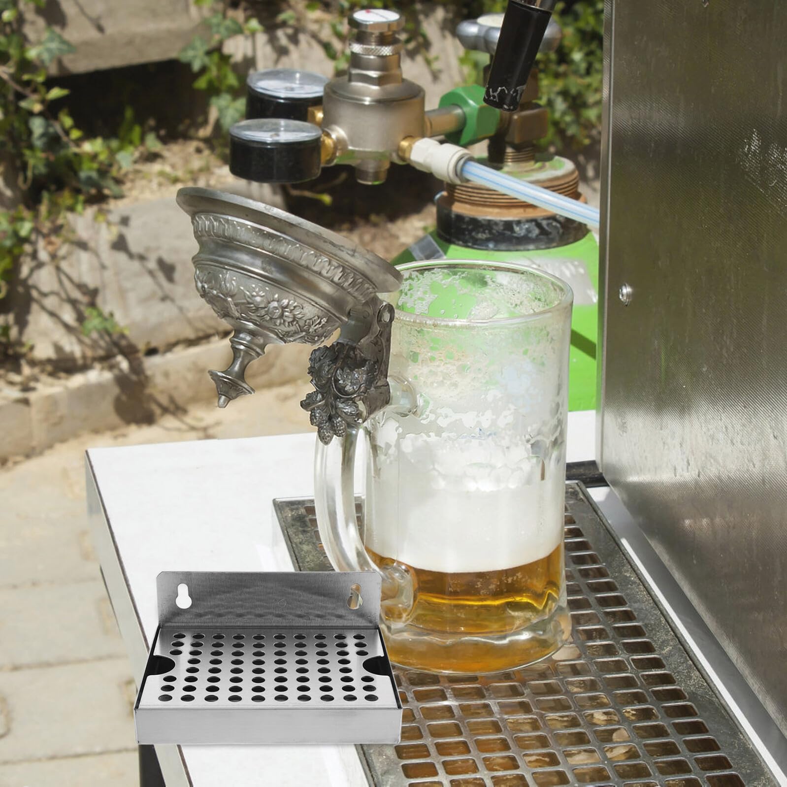 Vassoio antigoccia Birra 6" x4,5 in Acciaio Inox, Montaggio a Parete con griglia Rimovibile, vaschetta Raccolta liquidi per spillatore e Dispenser Birra Professionale