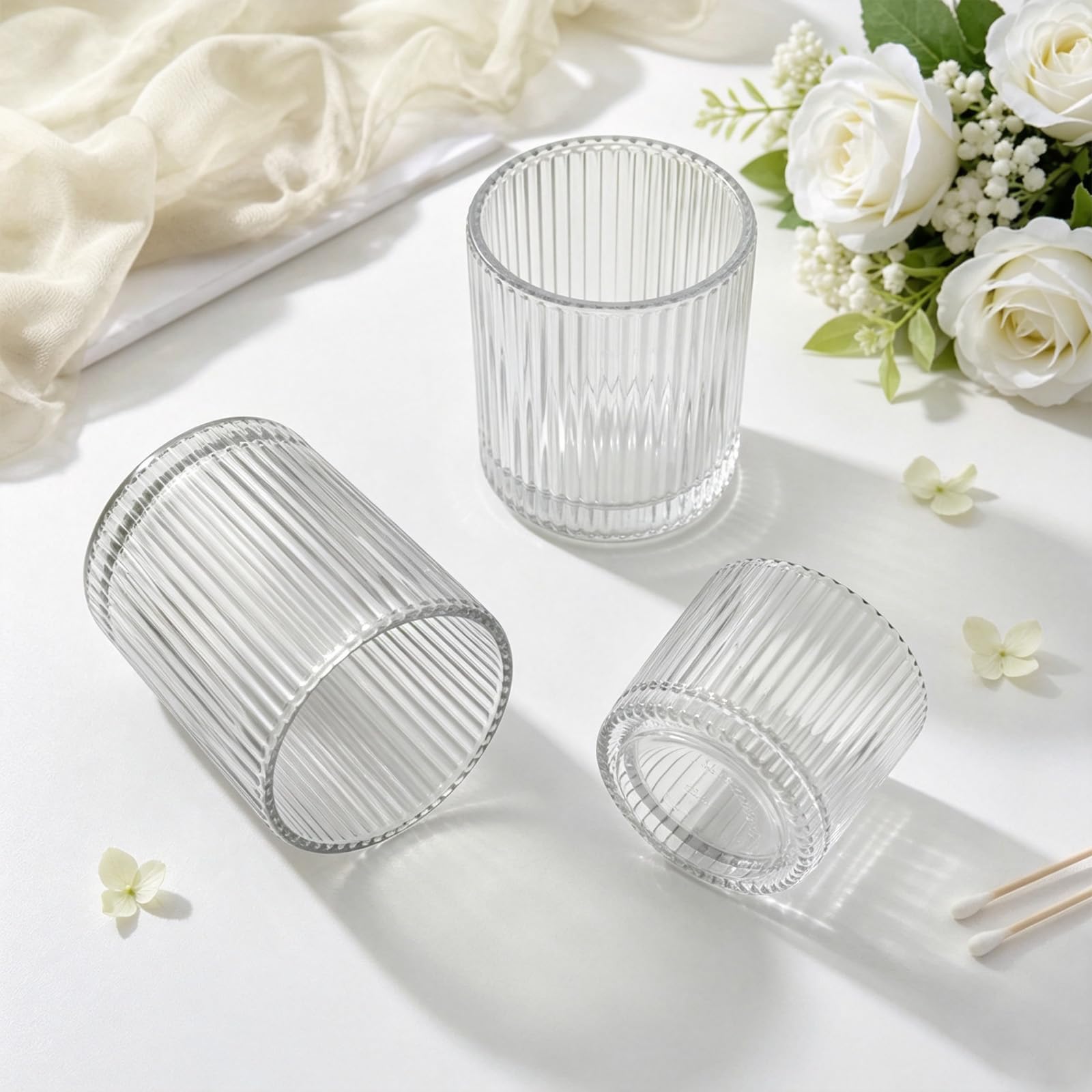 Lot de 24 photophores transparents en verre nervuré pour centre de table, décoration d'intérieur, mariage, Noël, fête d'anniversaire