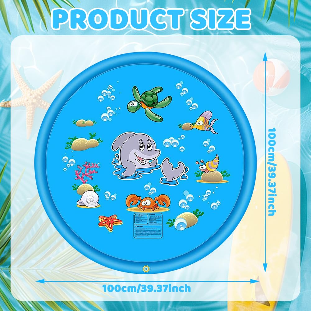 Splash pad Wasserspielzeug Kinder,100CM Spritzpad für Kinder und Hund, Spielmatte Splash mit Antirutschfunktion,Wasserspielmatte Sommer,Garten, Wasserspielzeug für Jungen und Mädchen,Hunde und Haustie