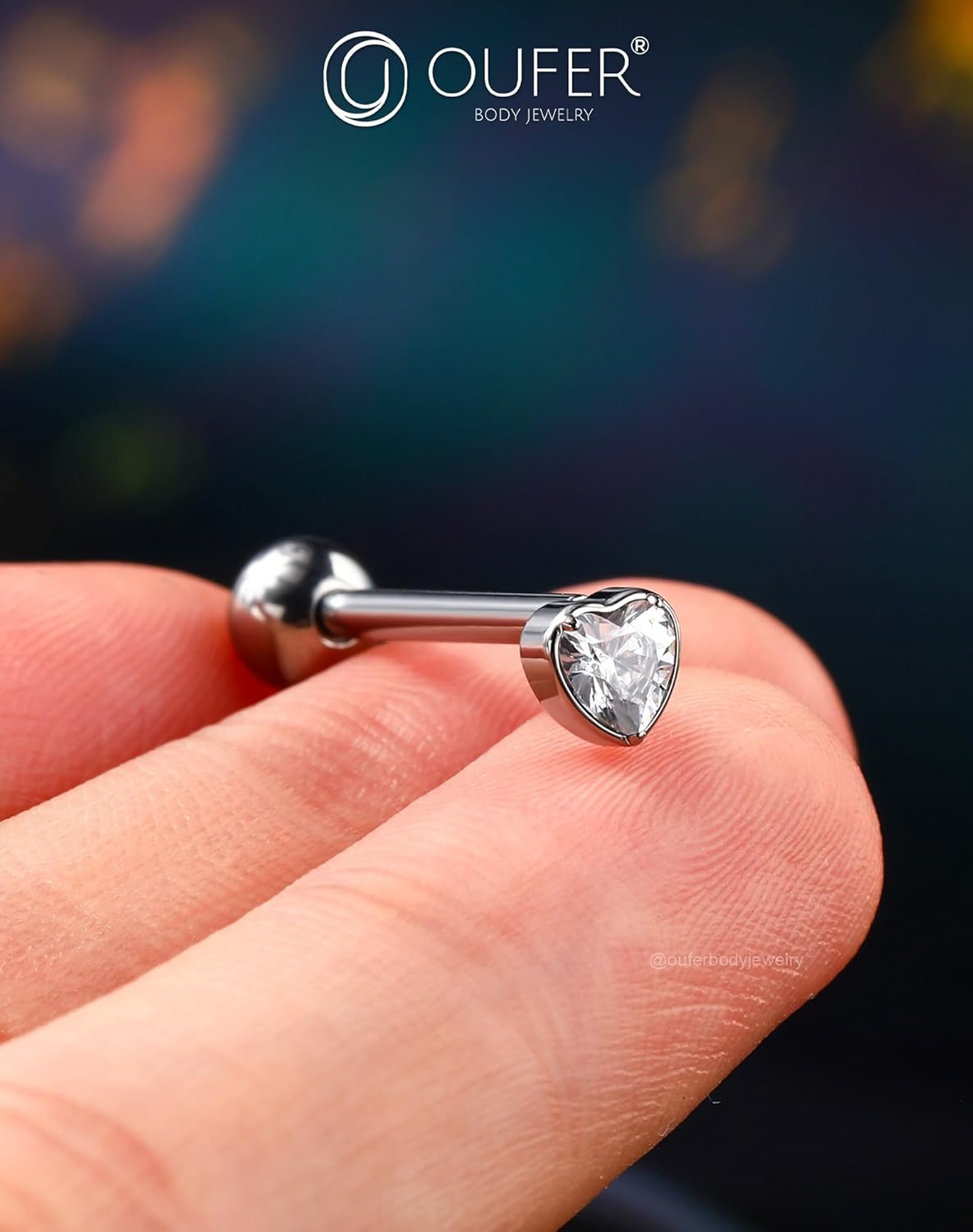 OUFER Titanium Tongue Piercing Jewelry, 14G Internaly Thread Tongue Rings for Women, Clear CZ Heart Shaped Body Piercing Jewelry-16mm - Image 4