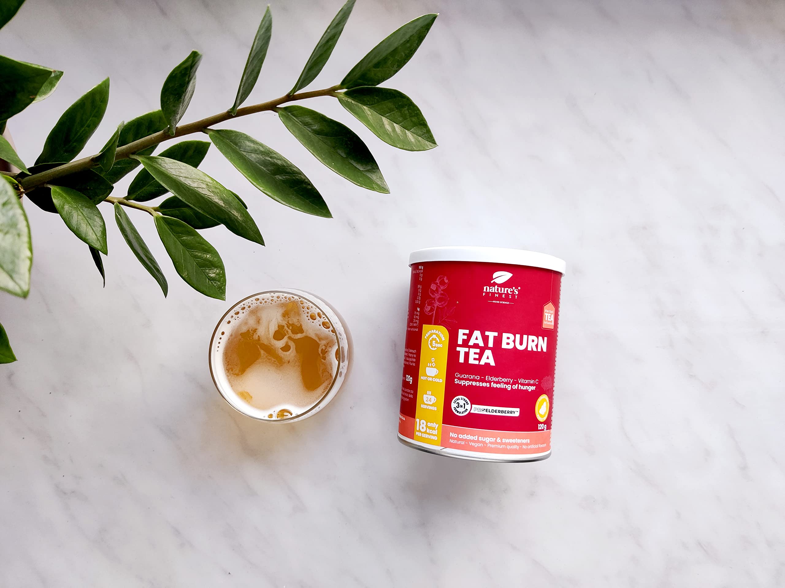Nature's Finest Burn Tea, Té Instantáneo 600 g (Paquete de 5) | té instantáneo con té blanco, guaraná, saúco y vitamina C - sabor frutos del bosque - sin edulcorantes - se disuelve en agua