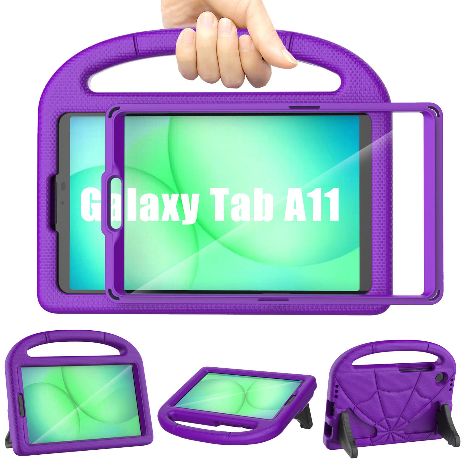Kinder Hülle für Samsung Galaxy Tab A11 8,7 Zoll 2025/Galaxy Tab A9 8,7 Zoll 2023 mit Displayschutzfolie, Patamiyar Stoßfest Samsung A11/A9 Tablet Hülle mit Griff Ständer für Galaxy A11/A9 Tablet-Lila