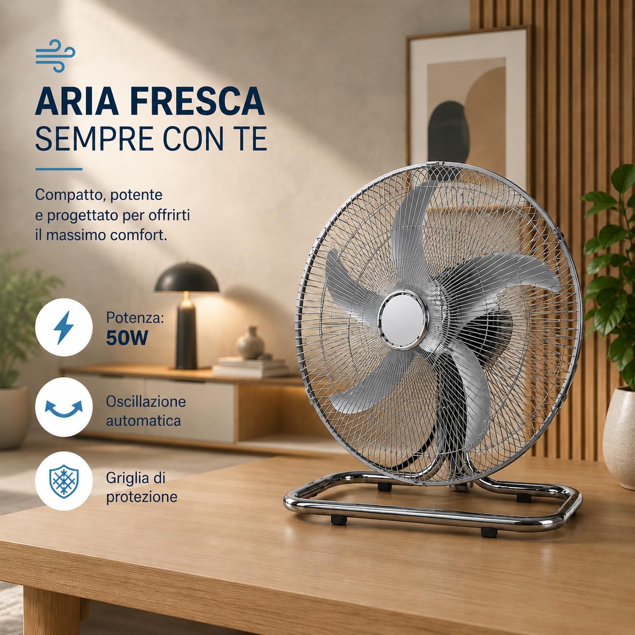 Ventilatore a Piantana 3 in 1 Silenzioso 60W, Ventilatore Tavolo Muro con Altezza Regolabile 125 cm, Oscillazione 90°, 3 Velocità, Timer, Pale Acciaio 40 cm, Casa Ufficio