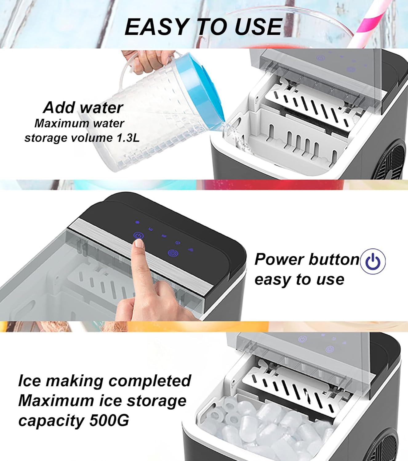 2024 Portable Ice Machine, 9 Cubes in 6-8 Mins, 12kg per Day, Self-Cleaning Ice Makers with Basket and Scoop, Low Noise, for Home, Kitchen, Camping, RV