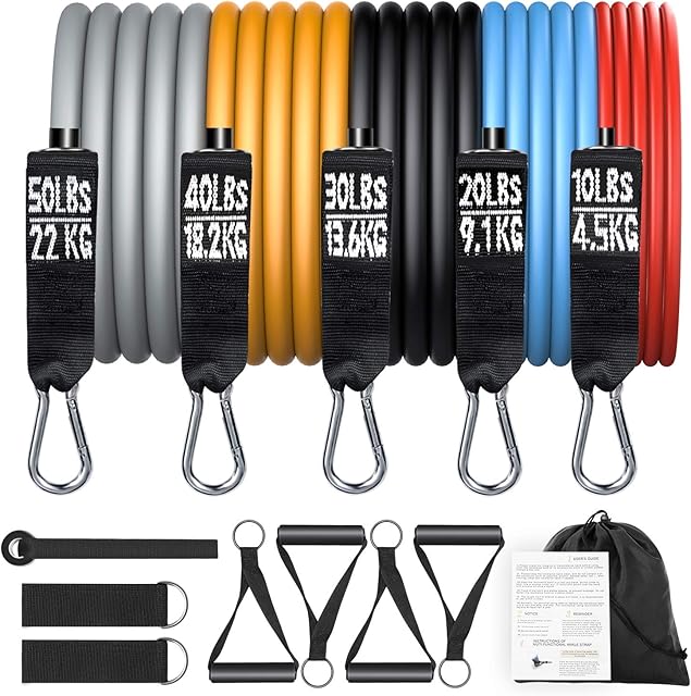 Resistance Bands Set, 13 Pack Exercise Bands Stackable up to 150lbWorkout elastic Bands with Door Anchor ,Handles and Ankle Straps for Fitness, Strength, Slim, Yoga, Home Gym Equipment for Men,Women