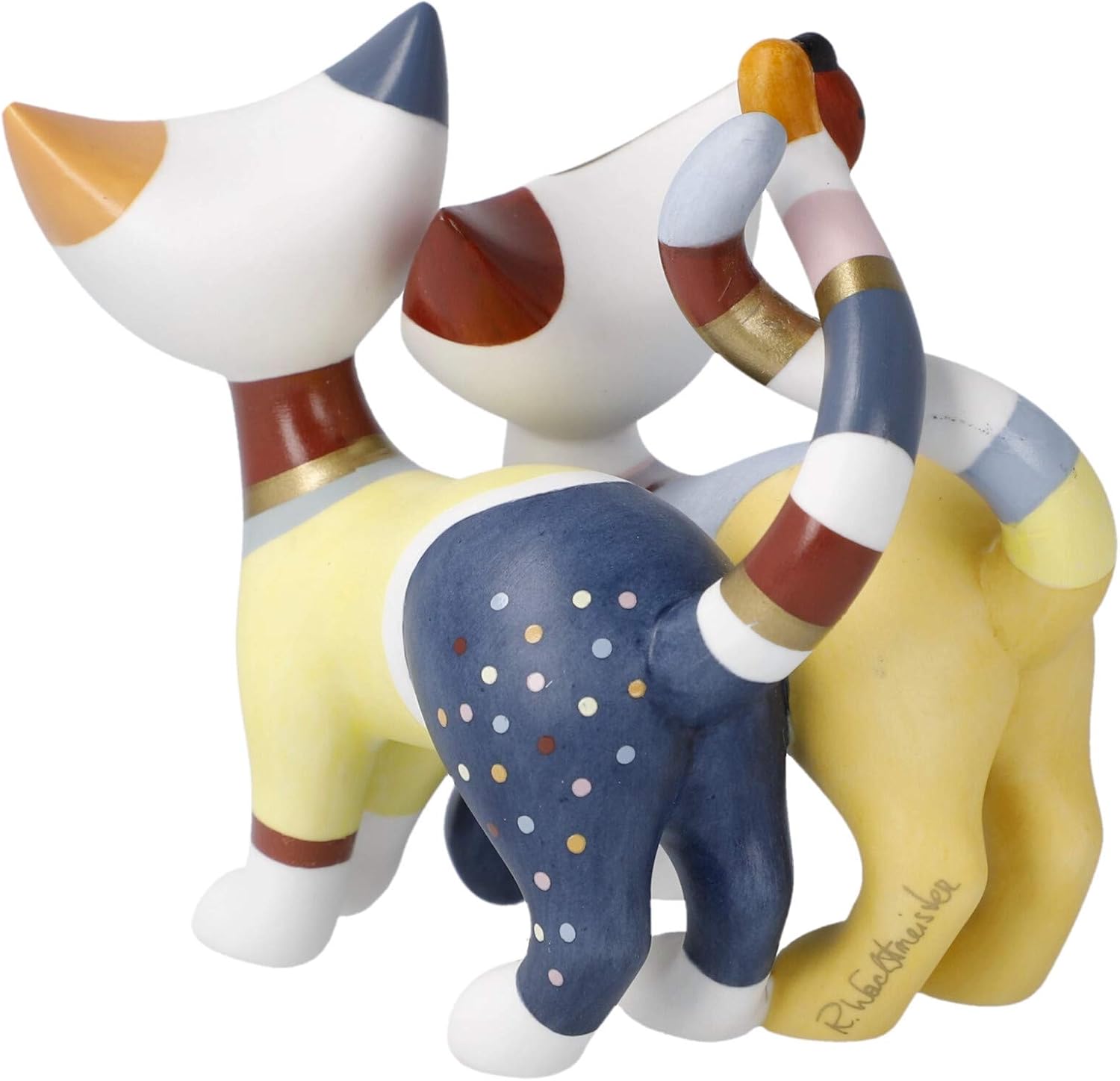 Goebel Luca e Sofia 31-400-66-1 Cat Pair by Rosina Wachtmeister Bisque Porcelain Yellow Light Blue image 3
