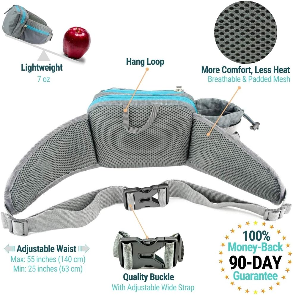 Aquatic Way Waist Bag Fanny Pack with Water Bottle Holder For Men Women Running Hiking Travel Biking - Fit All Phone Sizes Wallet Passport Key - Extra Waist Pockets Lightweight Adjustable (Grey) : Sports & Outdoors